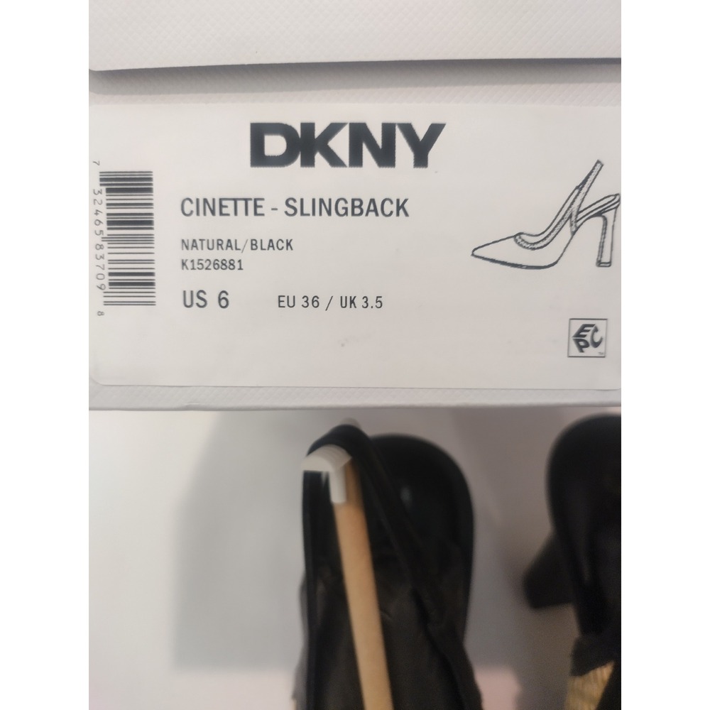 DKNY Cinette Slingback Pumps Natural Raffia Black Pointed Toe Heel K1526881 US 6 - Picture 8 of 8